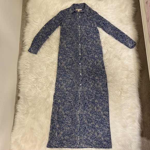 MICHAEL Michael Kors Blue Coral Mosaic Georgette Shirt Maxi Dress - Picture 4 of 15